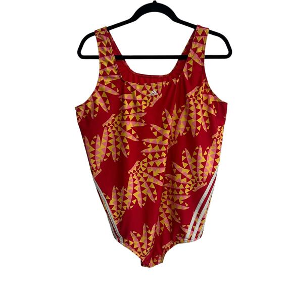 Bold retro Adidas one-piece swimsuit red yellow geometric sporty 3X - Picture 1 of 8